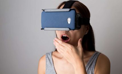 Chinese woman wearing VR headset