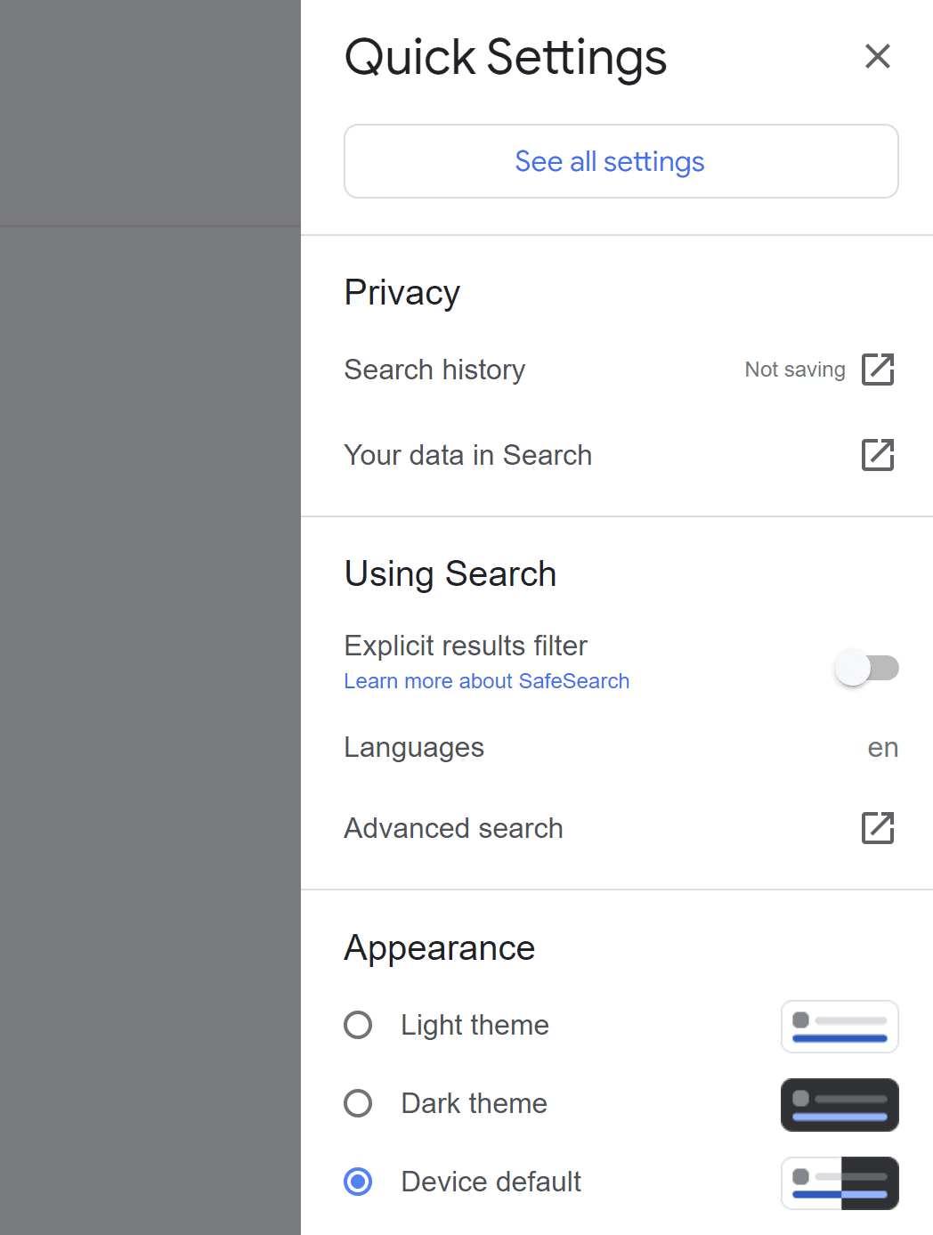 quick settings safesearch